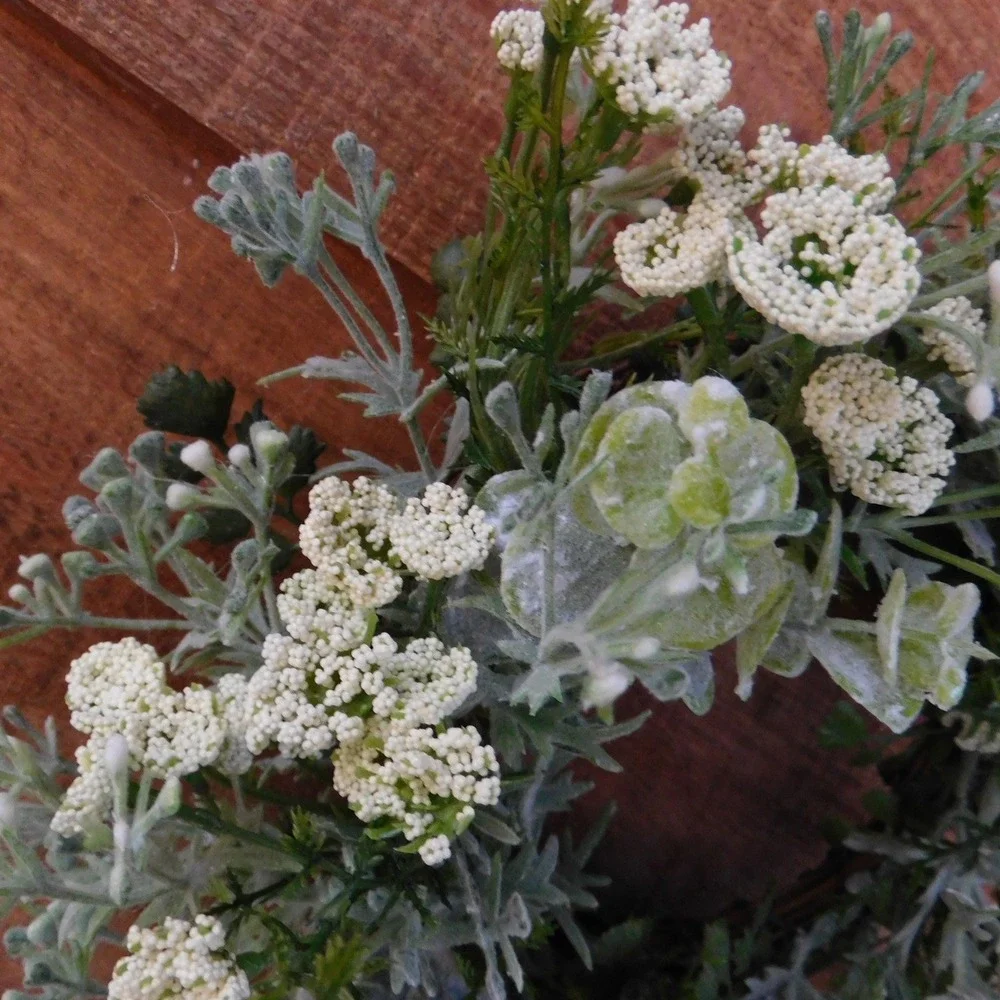 Dusty Miller Mini Wreath,‎ Eucalyptus, White Flowers, Candle Ring